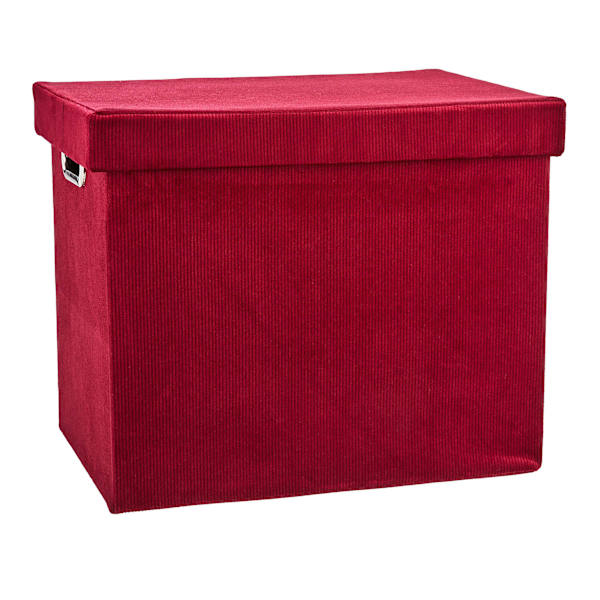 Providence Burgundy Velvet Fabric Storage Basket with Lid, Large