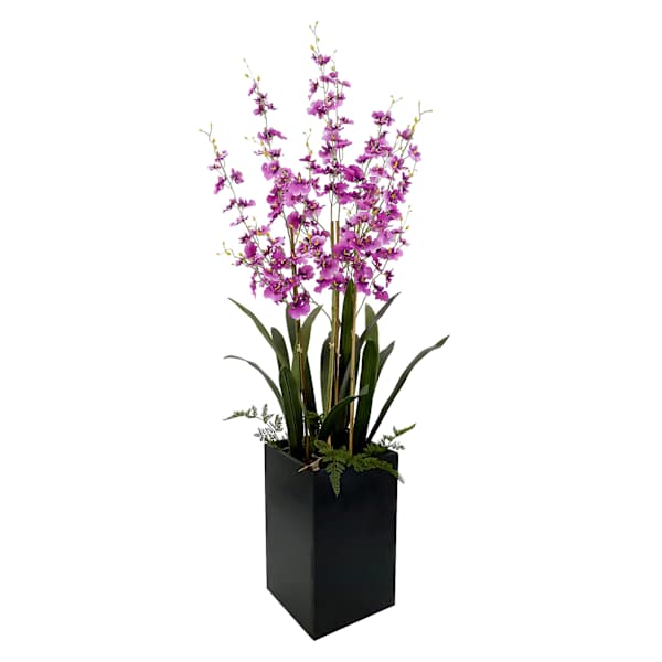 Pink Orchid Flowers with Wooden Planter, 47"
