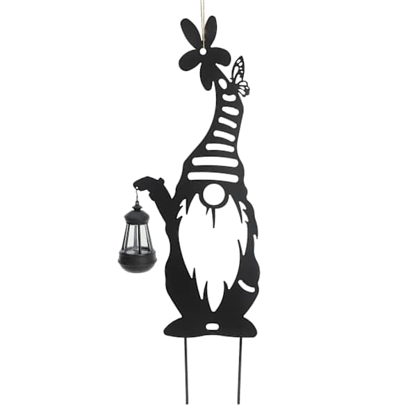 Metal Gnome with Solar Lantern, 30"