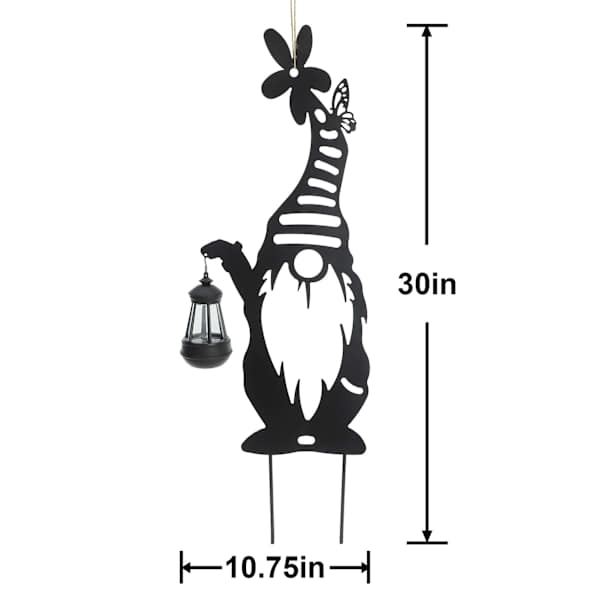 Metal Gnome with Solar Lantern, 30"