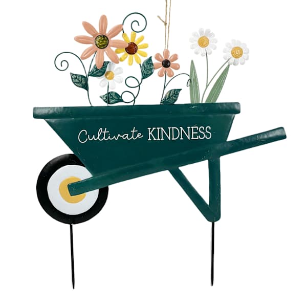 Honeybloom Wheelbarrow Yard Stake, 23.5"