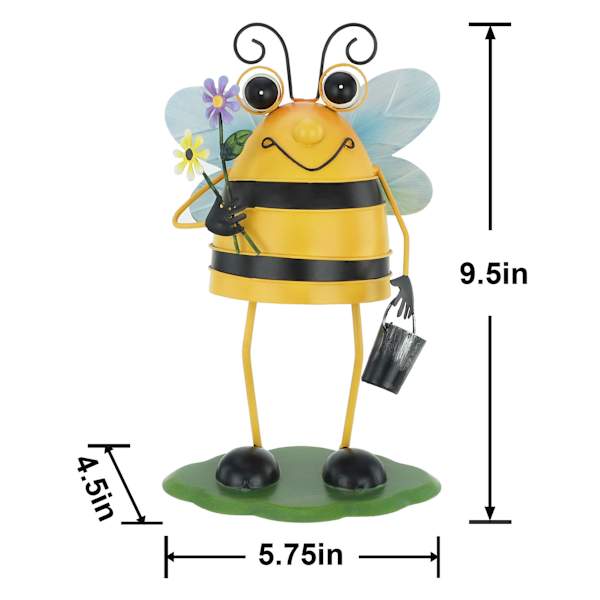 Metal Bee Outdoor Garden Statue, 10"