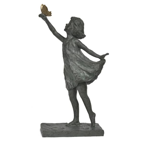 Girl With Butterfly Outdoor Garden Statue, 19"