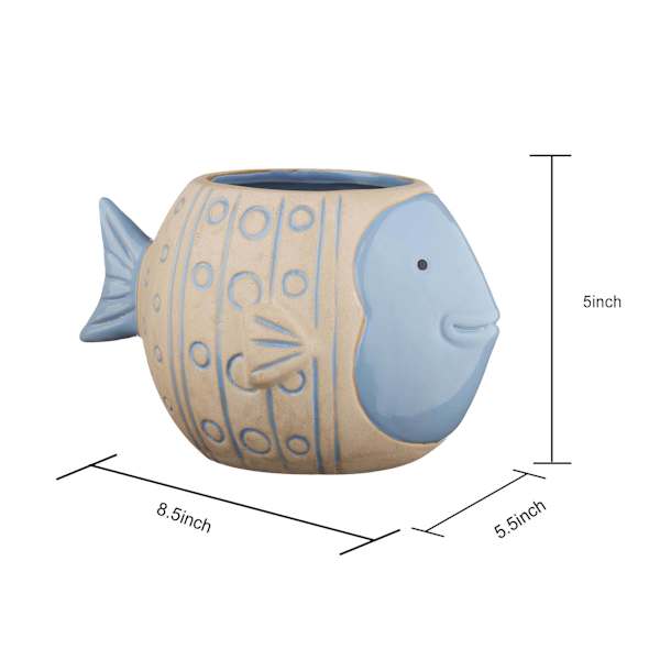 Indoor Fish Ceramic Planter, 8"