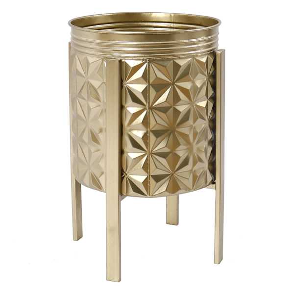 Gold Metal Planter with Stand, Medium