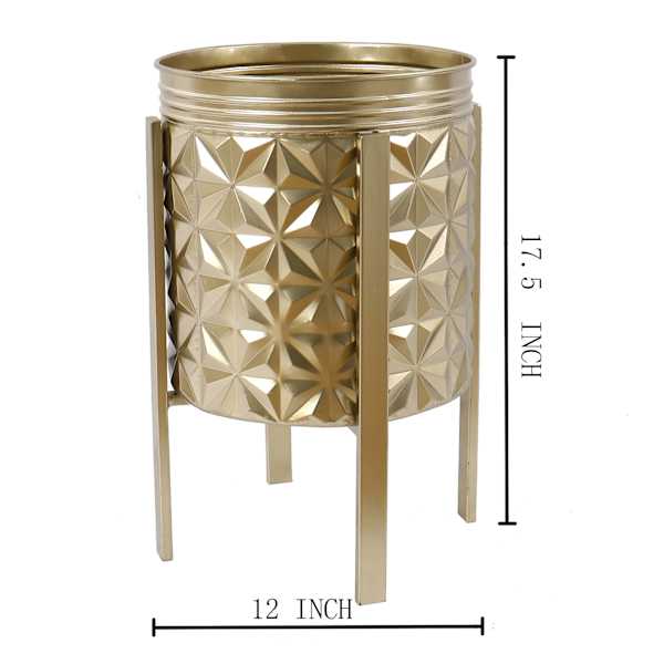 Gold Metal Planter with Stand, Medium