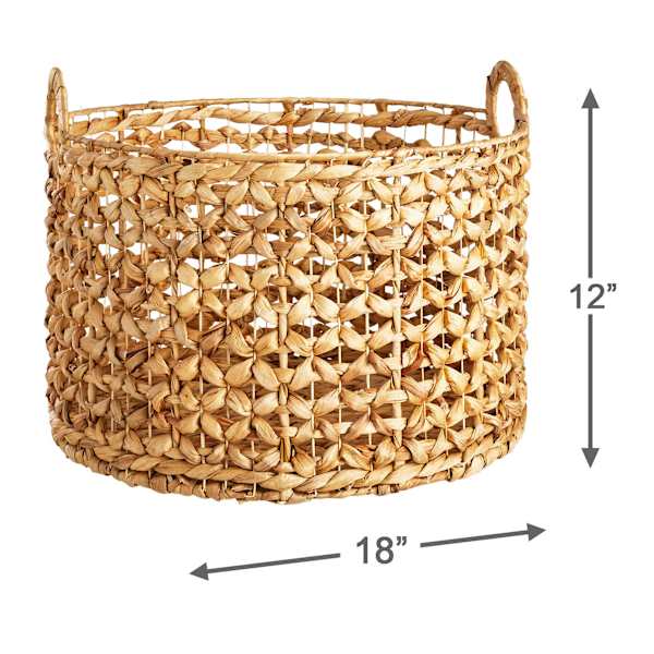Providence Melia Round Flower Weave Storage Basket with Handles, Large