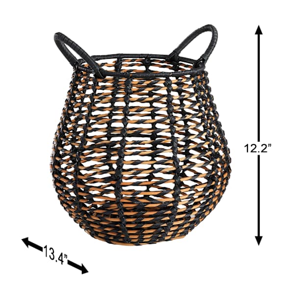 Rocco Black & Natural Rattan Storage Basket, Medium