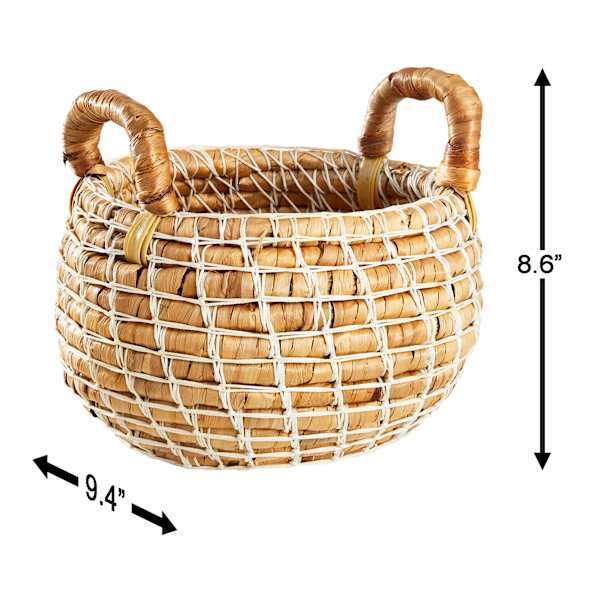 Water Hyacinth Round Storage Basket with Handle, Small