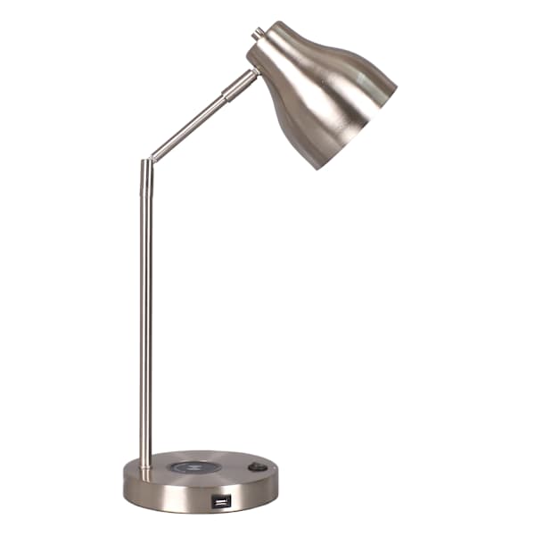 Silver Metal Desk Lamp With Wireless Charging 20In