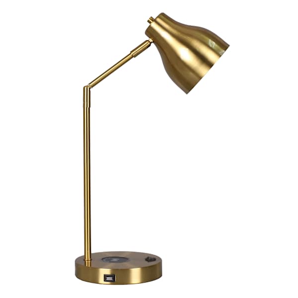 Gold Metal Desk Lamp With Wireless Charging 20In