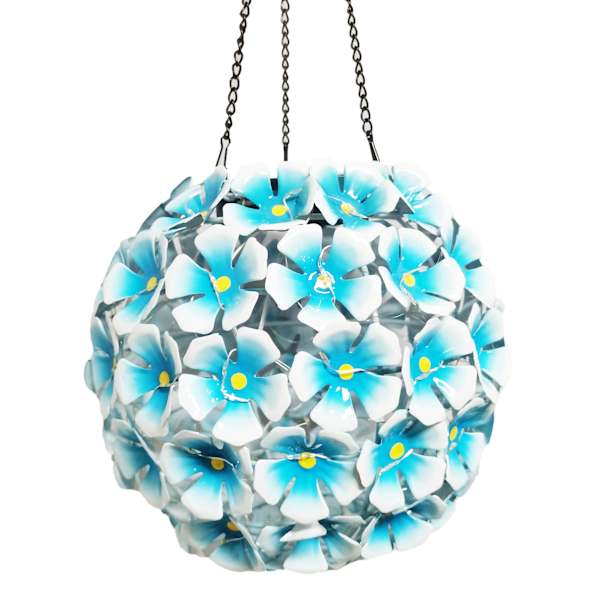 Blue Flower Ball Outdoor Solar Lantern, 9"