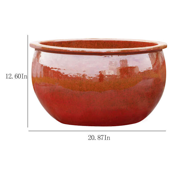 Red Reactive Glaze Outdoor Planter, Large