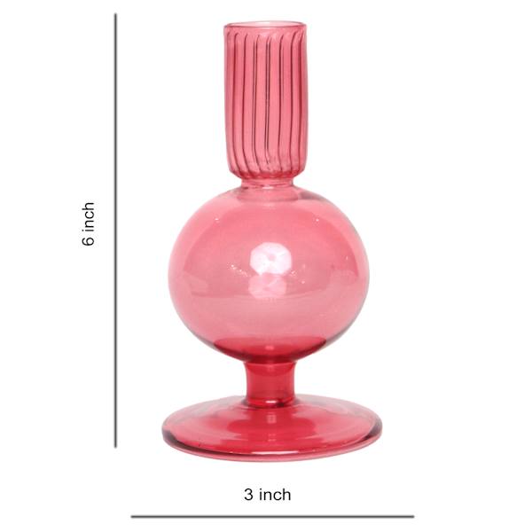 Pink Bubble Glass Taper Candle Holder, 6"