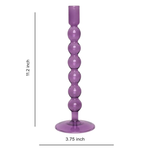 Purple Bubble Glass Taper Candle Holder, 11"
