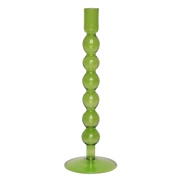 Green Bubble Glass Taper Candle Holder, 11"
