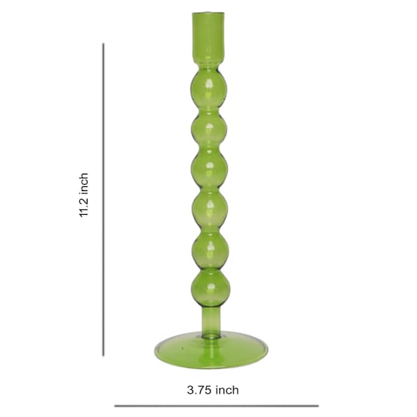 Green Bubble Glass Taper Candle Holder, 11"