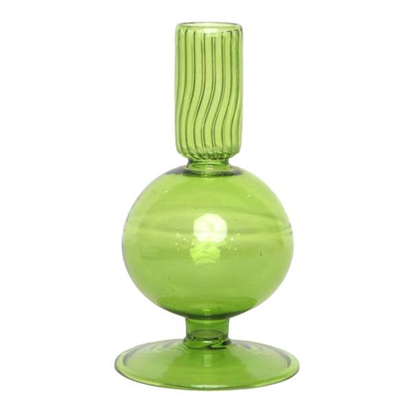 Green Bubble Glass Taper Candle Holder, 6"