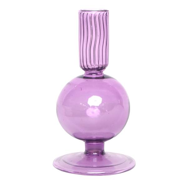 Purple Bubble Glass Taper Candle Holder, 6"