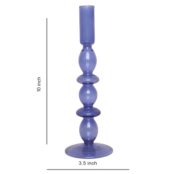 Blue Bubble Glass Taper Candle Holder, 10"