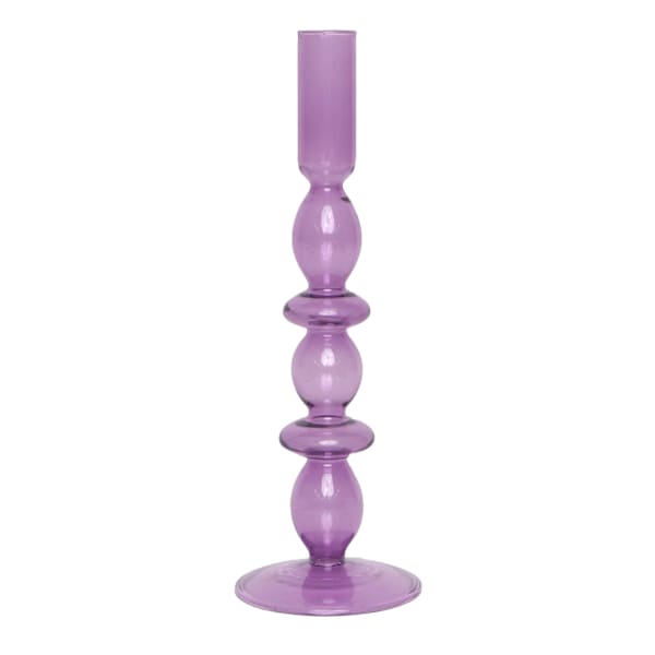 Purple Bubble Glass Taper Candle Holder, 10"
