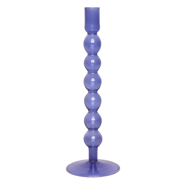 Blue Bubble Glass Taper Candle Holder, 11"