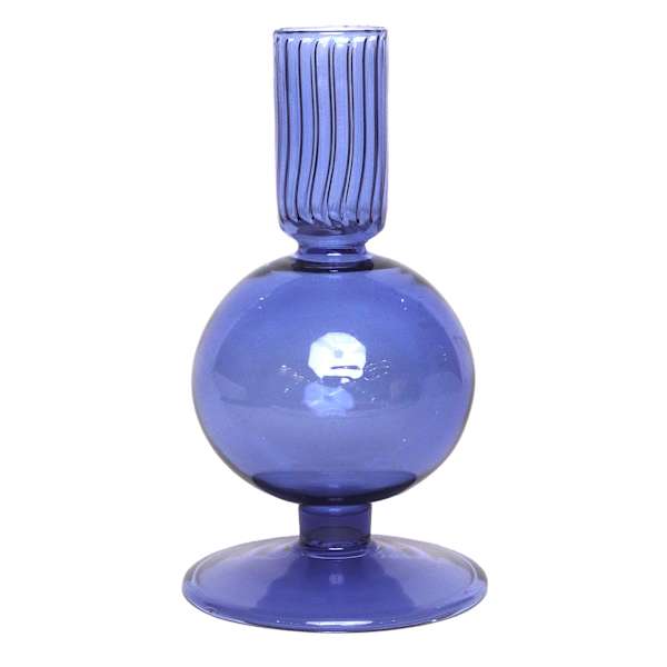 Blue Bubble Glass Taper Candle Holder, 6"