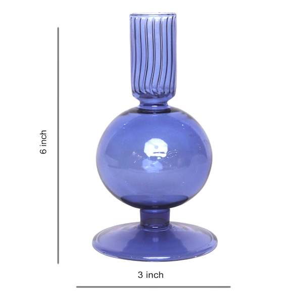 Blue Bubble Glass Taper Candle Holder, 6"