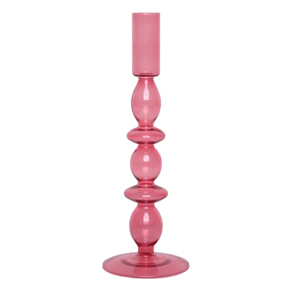 Pink Bubble Glass Taper Candle Holder, 10"