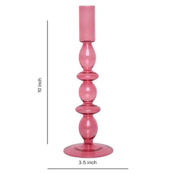 Pink Bubble Glass Taper Candle Holder, 10"