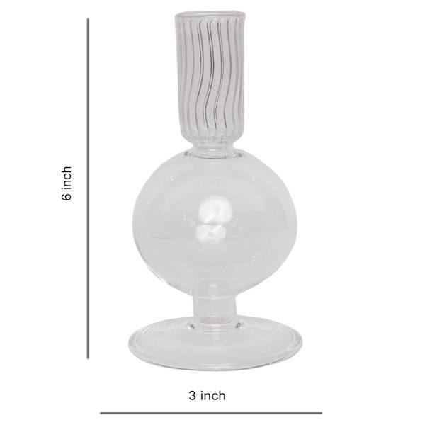 Clear Bubble Glass Taper Candle Holder, 6"