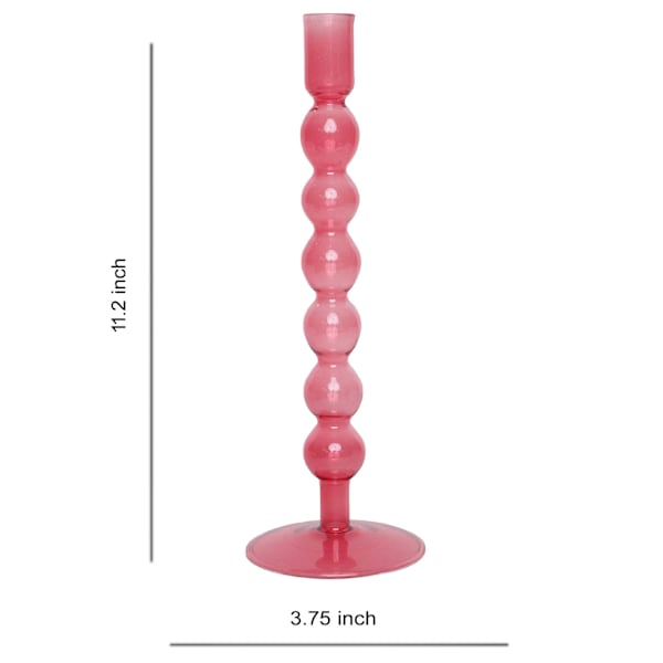 Pink Bubble Glass Taper Candle Holder, 11"