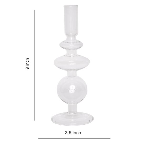 Clear Bubble Glass Taper Candle Holder, 9"