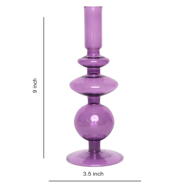 Purple Bubble Glass Taper Candle Holder, 9"