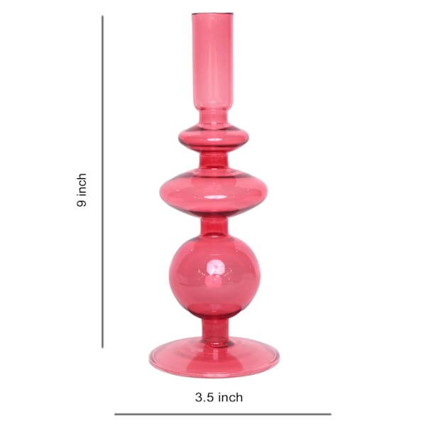 Pink Bubble Glass Taper Candle Holder, 9"