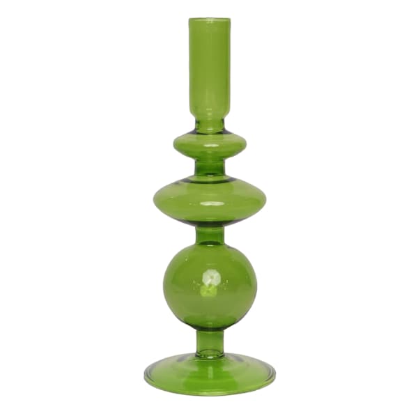 Green Bubble Glass Taper Candle Holder, 9"