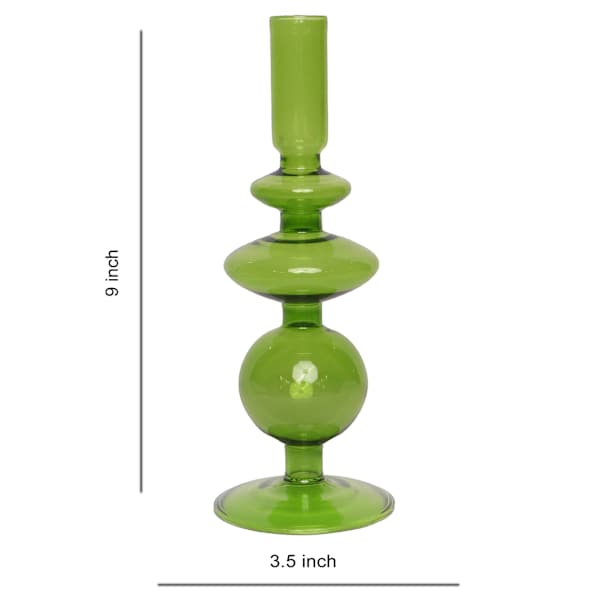 Green Bubble Glass Taper Candle Holder, 9"