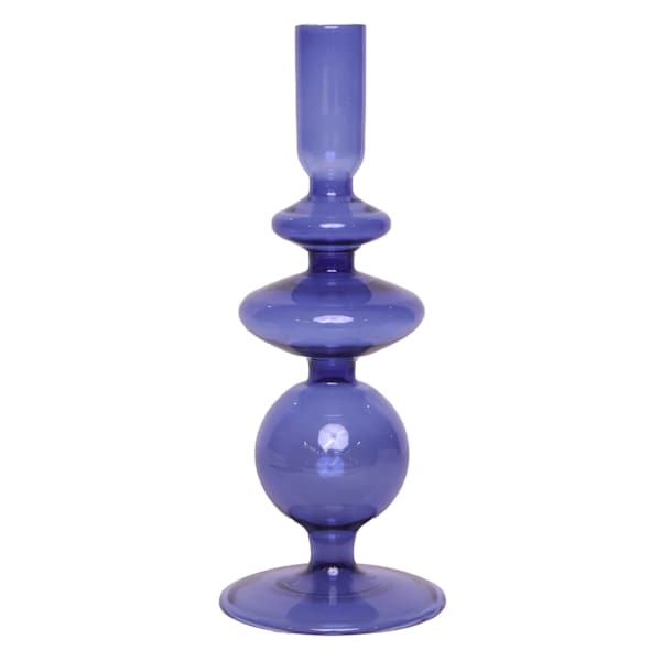Blue Bubble Glass Taper Candle Holder, 9"