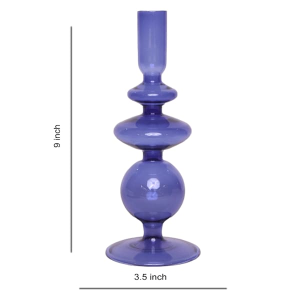 Blue Bubble Glass Taper Candle Holder, 9"