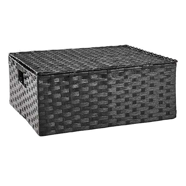Black Paper Rope Rectangle Storage Basket with Lid, Large