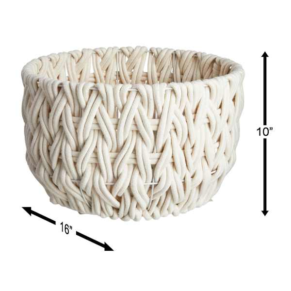 Chunky White Round Fabric Storage Basket, Medium