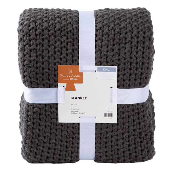 Honeybloom Dark Grey Sweater Knit Bed Blanket, King