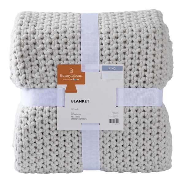 Honeybloom Light Grey Sweater Knit Bed Blanket, King