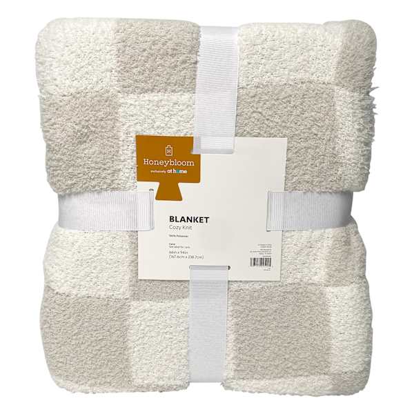 Honeybloom Light Grey Checkered Cozy Knit Bed Blanket, Twin/Twin XL