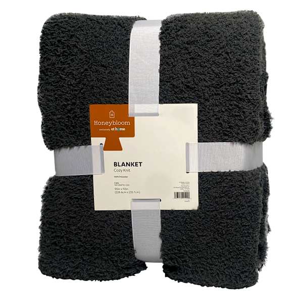 Honeybloom Dark Grey Cozy Knit Bed Blanket, Full/Queen