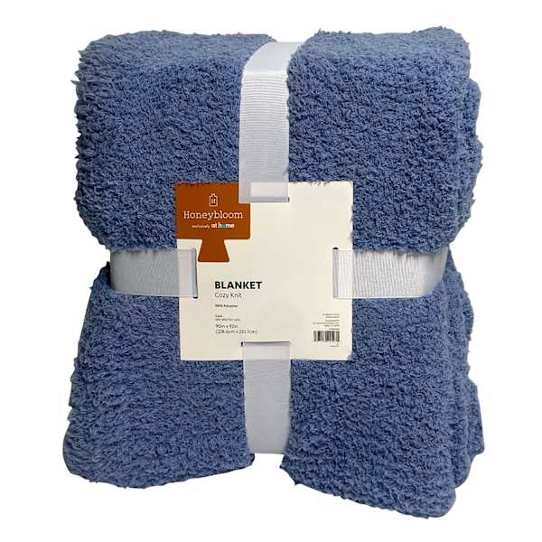 Honeybloom Blue Cozy Knit Bed Blanket, Full/Queen