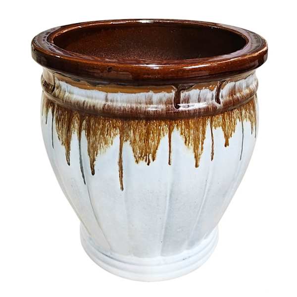 White Drip Glaze Ceramic Outdoor Planter, Small