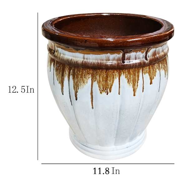 White Drip Glaze Ceramic Outdoor Planter, Small