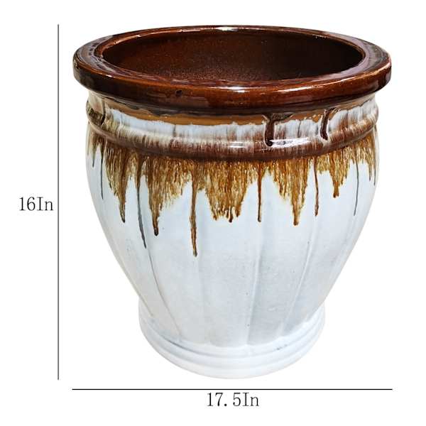 White Drip Glaze Ceramic Outdoor Planter, Large