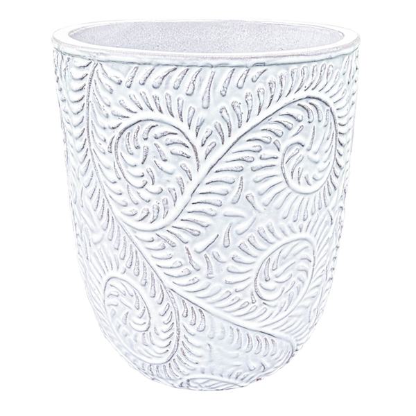 White Embossed Outdoor Planter, Large